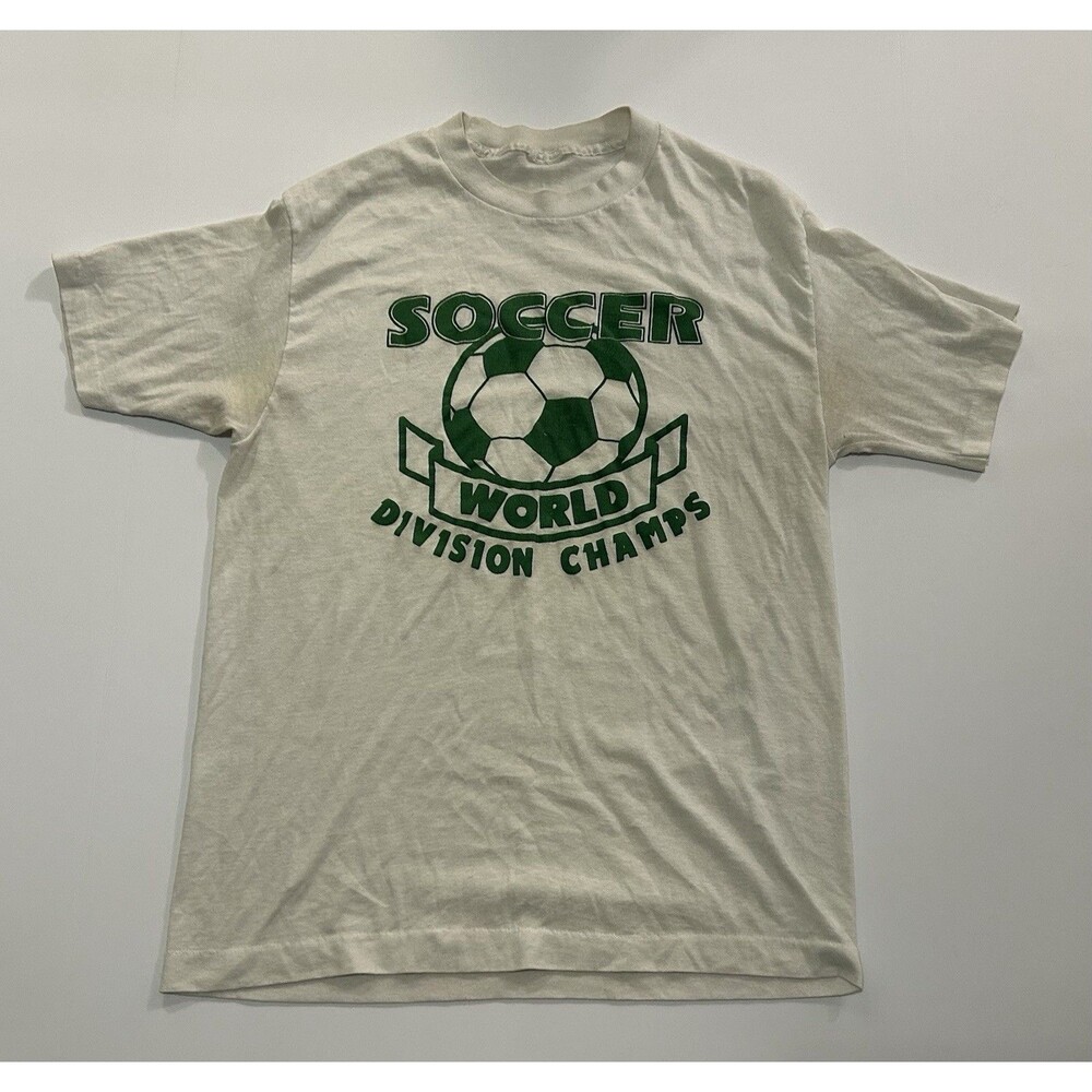 Single Stitch Vintage 90s World Division Champs Soccer T-Shirt Mens S/M